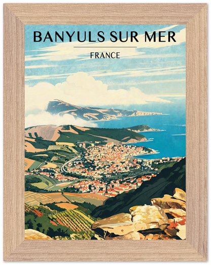 Affiche Banyuls-sur-Mer encadrée 15x20 cm, cadre bois naturel