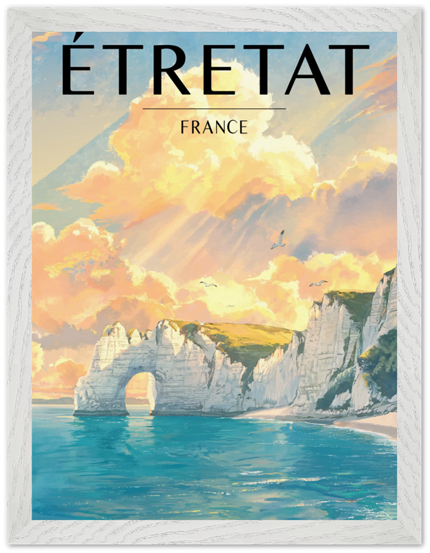 Affiche Étretat encadrée 30x40 cm, cadre blanc