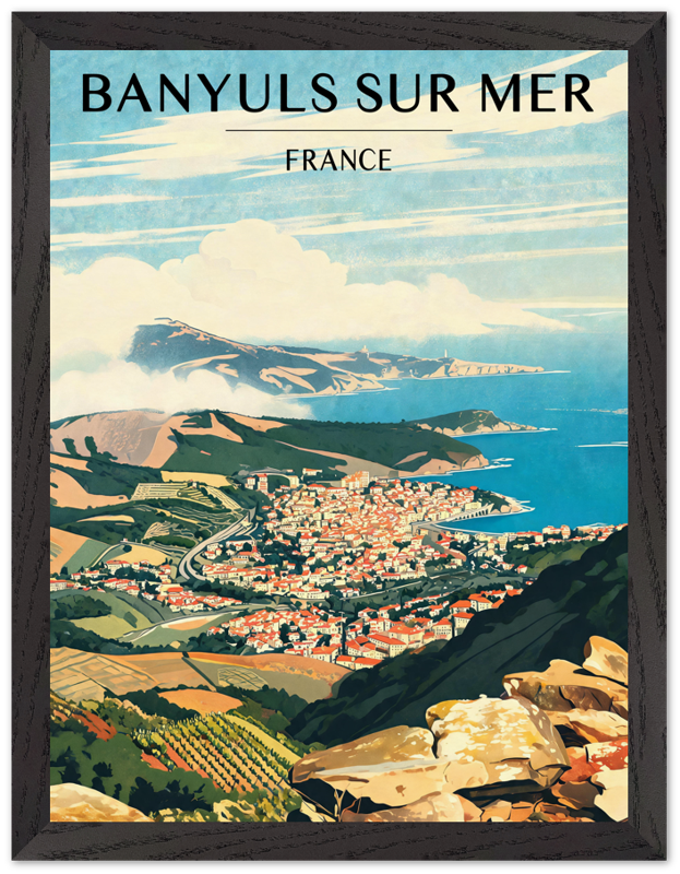 Affiche Banyuls-sur-Mer encadrée 30x40 cm, cadre noir