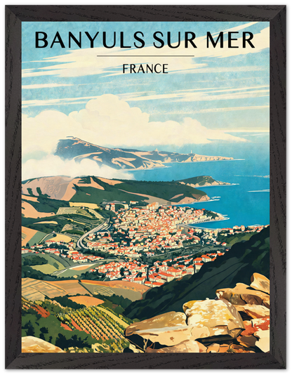 Affiche Banyuls-sur-Mer encadrée 30x40 cm, cadre noir