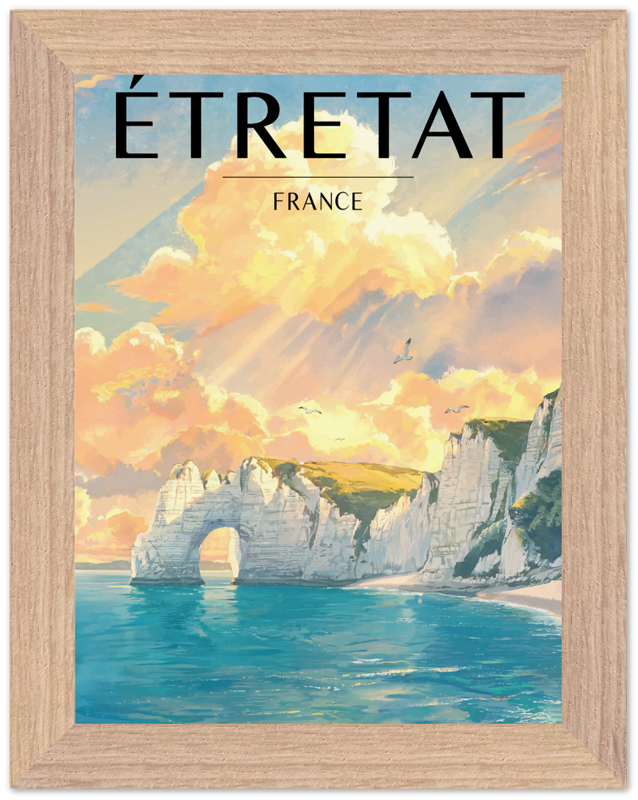 Affiche Étretat encadrée 15x20 cm, cadre bois naturel
