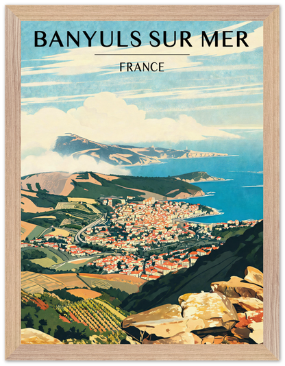 Affiche Banyuls-sur-Mer encadrée 30x40 cm, cadre bois naturel