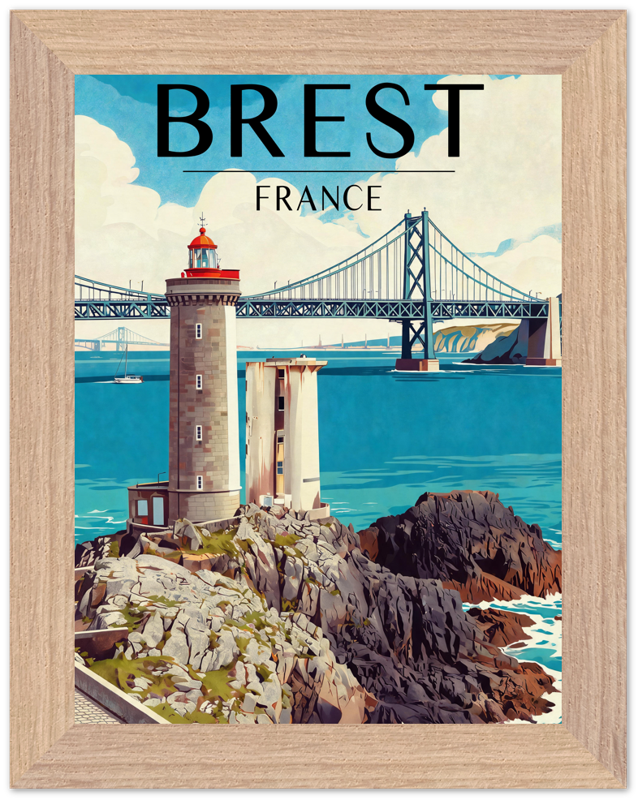 Affiche Brest encadrée 15x20 cm, cadre bois naturel