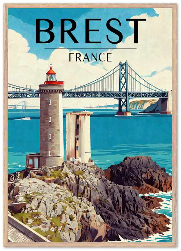 Affiche Brest encadrée 70x100 cm, cadre bois naturel