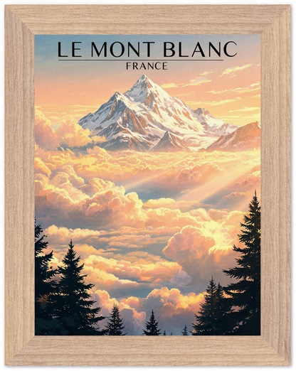 Affiche Mont Blanc encadrée 15x20 cm, cadre bois naturel