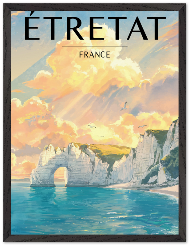 Affiche Étretat encadrée 45x60 cm, cadre noir