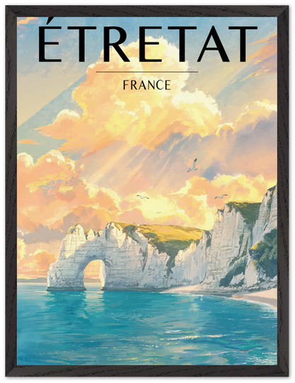 Affiche Étretat encadrée 45x60 cm, cadre noir