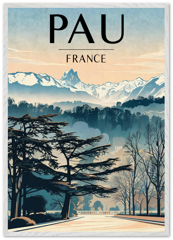 Affiche Pau encadrée 70x100 cm, cadre blanc