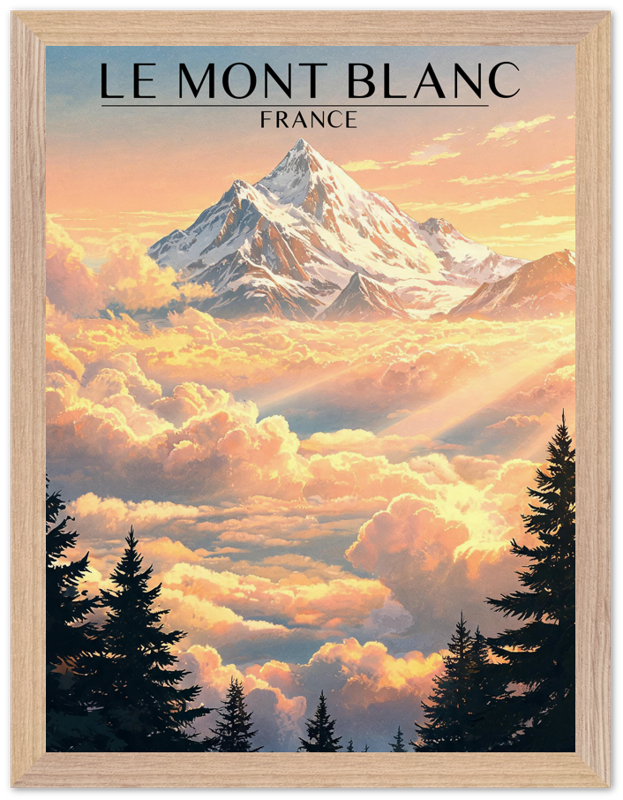 Affiche Mont Blanc encadrée 30x40 cm, cadre bois naturel