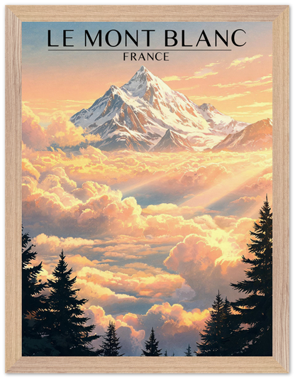 Affiche Mont Blanc encadrée 30x40 cm, cadre bois naturel