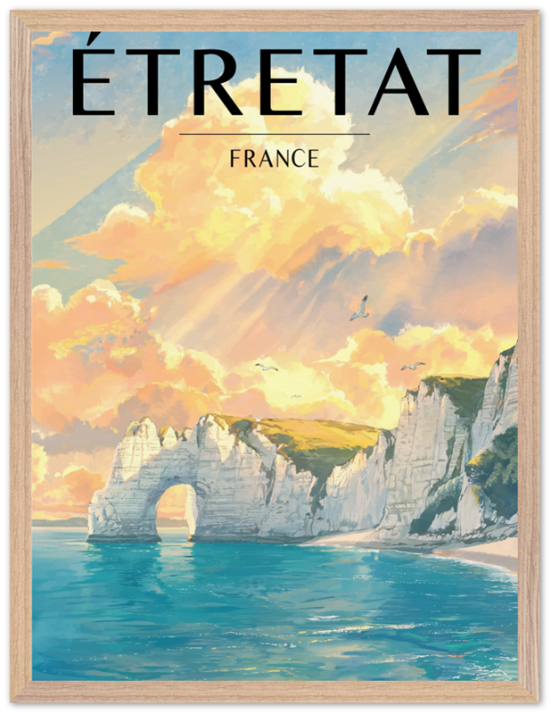 Affiche Étretat encadrée 45x60 cm, cadre bois naturel