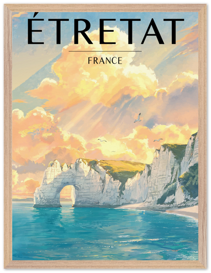 Affiche Étretat encadrée 45x60 cm, cadre bois naturel