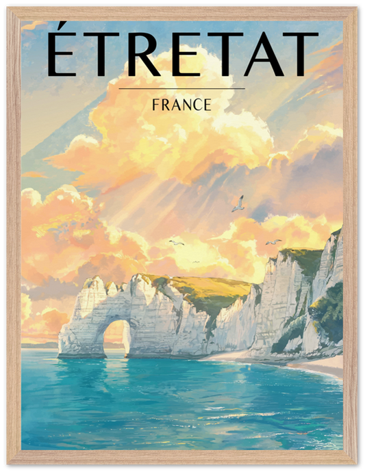 Affiche Étretat encadrée 45x60 cm, cadre bois naturel