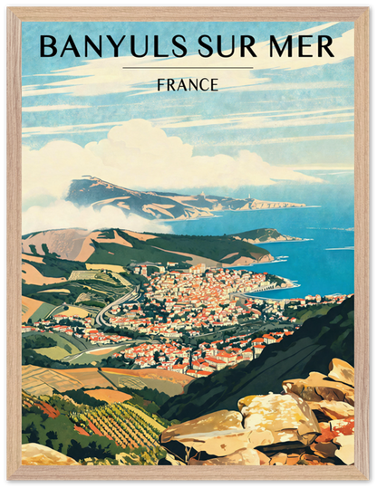 Affiche Banyuls-sur-Mer encadrée 45x60 cm, cadre bois naturel