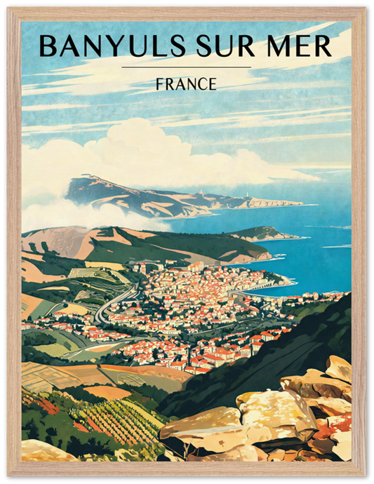 Affiche Banyuls-sur-Mer encadrée 45x60 cm, cadre bois naturel