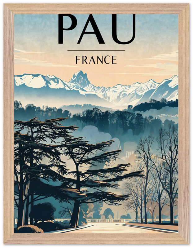 Affiche Pau encadrée 30x40 cm, cadre bois naturel