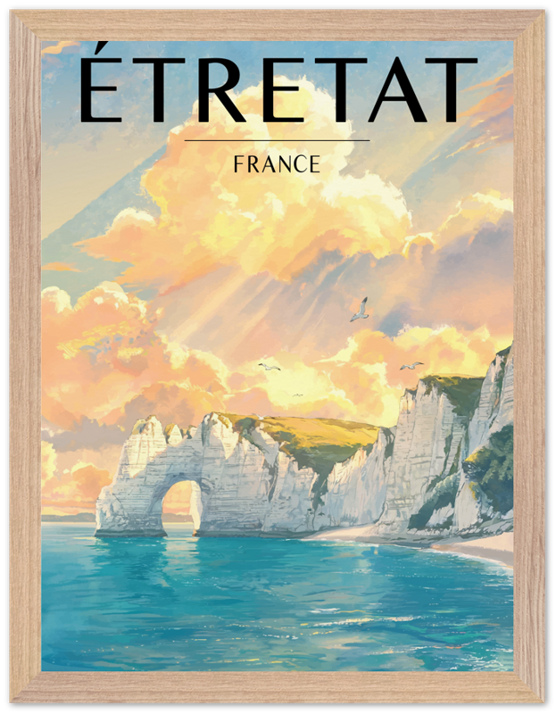 Affiche Étretat encadrée 30x40 cm, cadre bois naturel