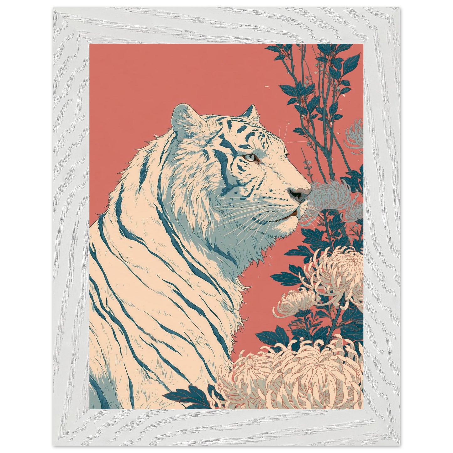 Affiche Tigre Blanc encadrée 15x20 cm, cadre blanc