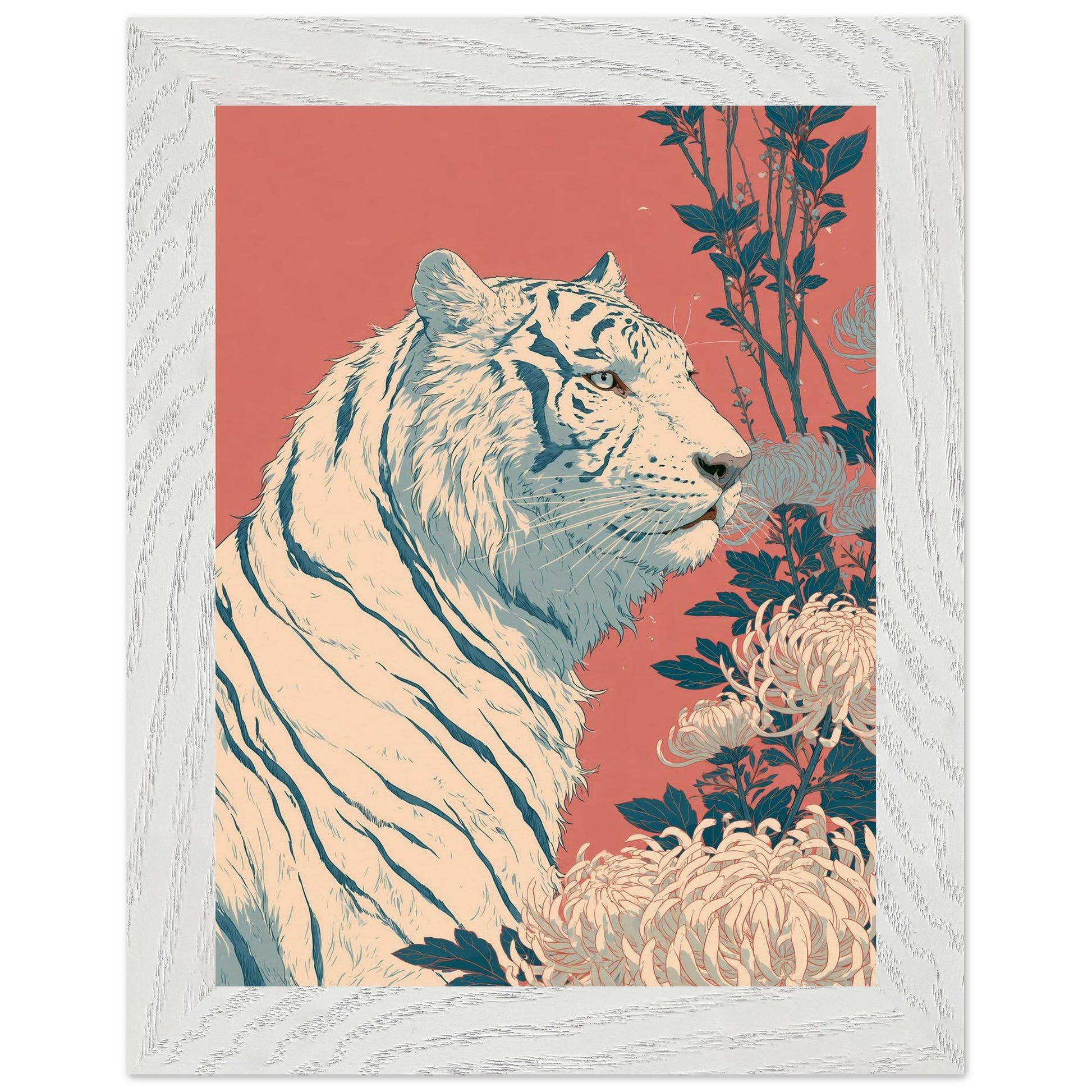 Affiche Tigre Blanc encadrée 15x20 cm, cadre blanc