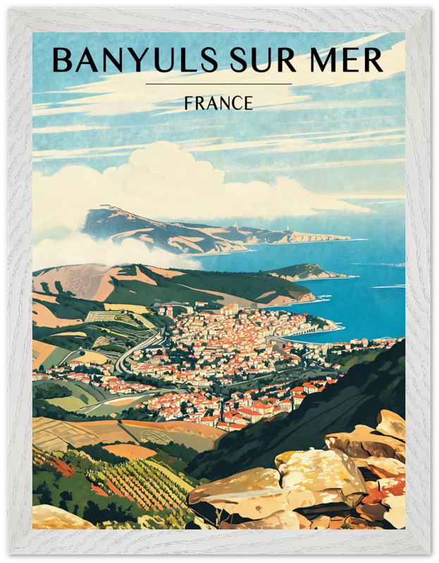 Affiche Banyuls-sur-Mer encadrée 30x40 cm, cadre blanc