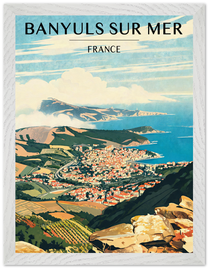 Affiche Banyuls-sur-Mer encadrée 30x40 cm, cadre blanc