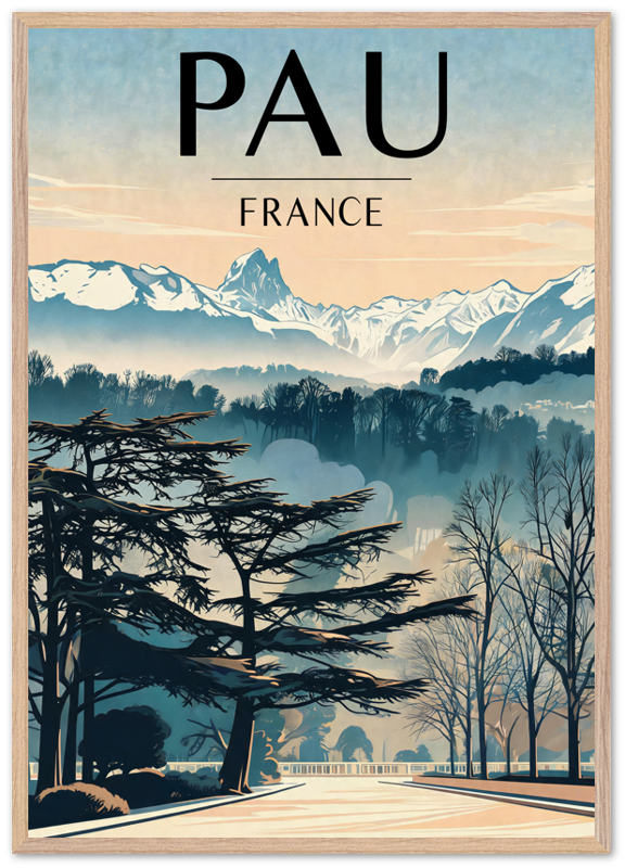 Affiche Pau encadrée 70x100 cm, cadre bois naturel