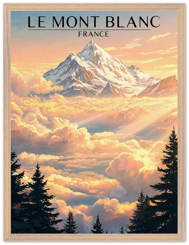 Affiche Mont Blanc encadrée 45x60 cm, cadre bois naturel