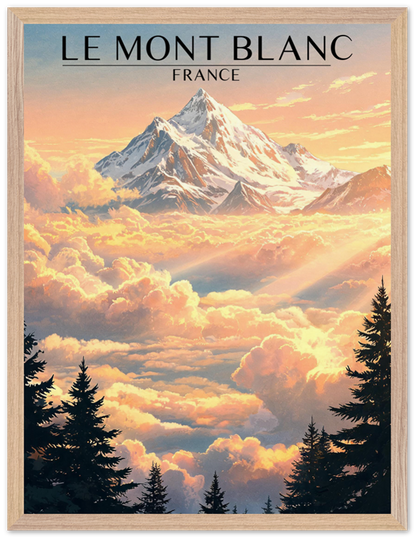 Affiche Mont Blanc encadrée 45x60 cm, cadre bois naturel