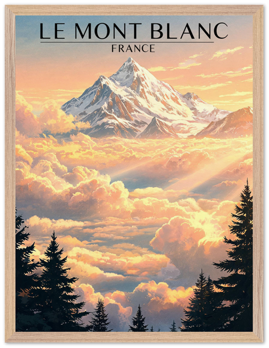 Affiche Mont Blanc encadrée 45x60 cm, cadre bois naturel