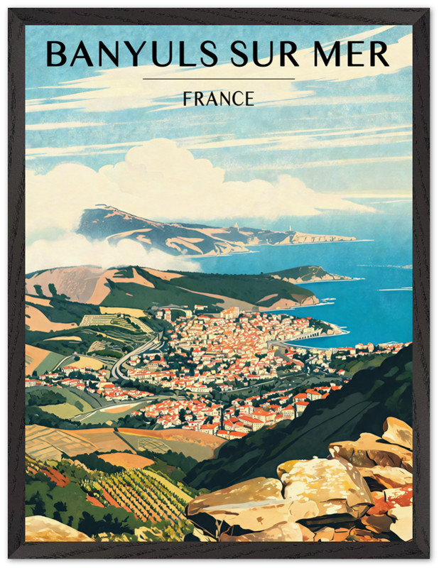 Affiche Banyuls-sur-Mer encadrée 45x60 cm, cadre noir