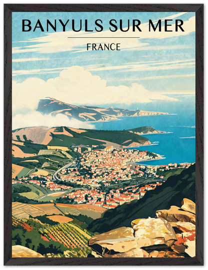 Affiche Banyuls-sur-Mer encadrée 45x60 cm, cadre noir