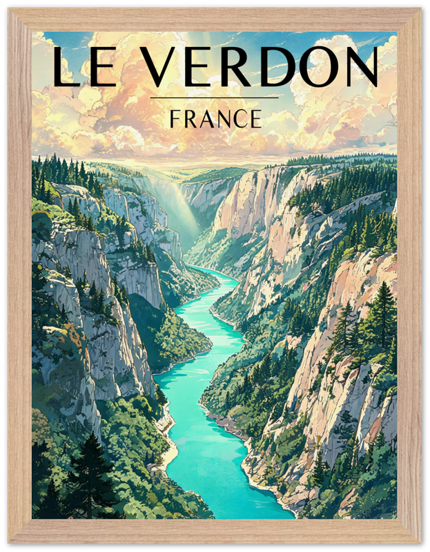 Affiche Gorges du Verdon encadrée 30x40 cm, cadre bois naturel