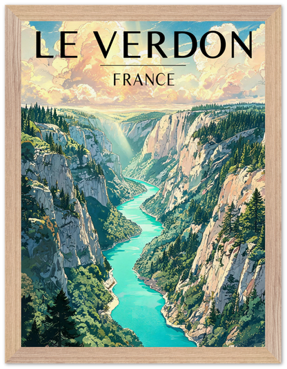 Affiche Gorges du Verdon encadrée 30x40 cm, cadre bois naturel