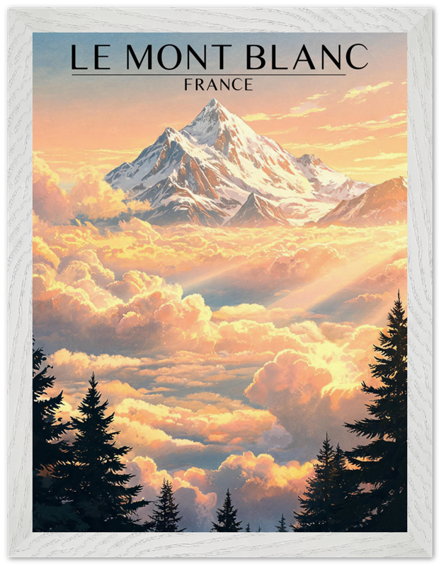 Affiche Mont Blanc encadrée 30x40 cm, cadre blanc