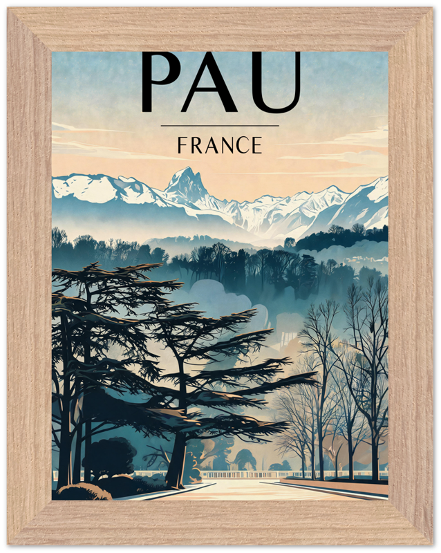 Affiche Pau encadrée 15x20 cm, cadre bois naturel