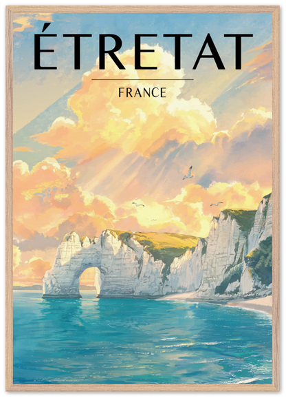 Affiche Étretat encadrée 70x100 cm, cadre bois naturel