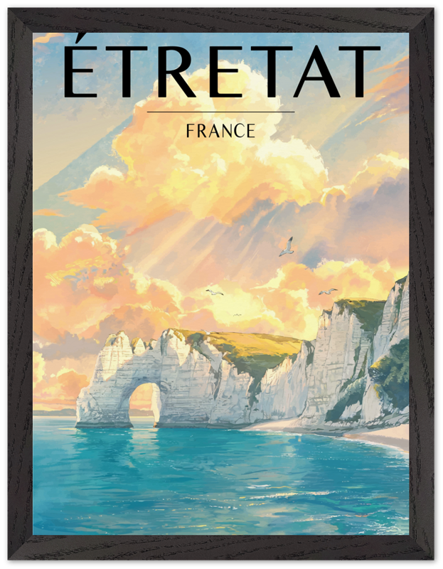 Affiche Étretat encadrée 30x40 cm, cadre noir