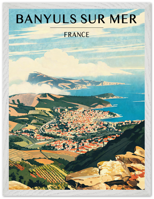 Affiche Banyuls-sur-Mer encadrée 45x60 cm, cadre blanc