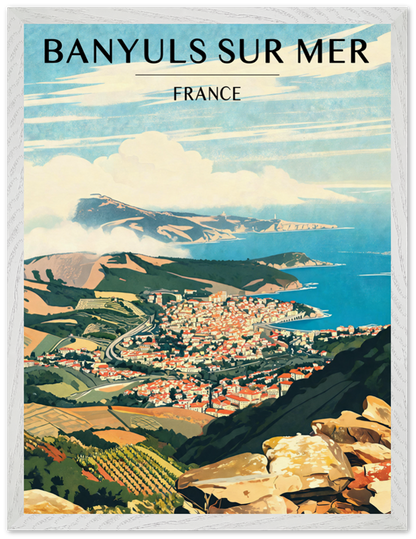 Affiche Banyuls-sur-Mer encadrée 45x60 cm, cadre blanc