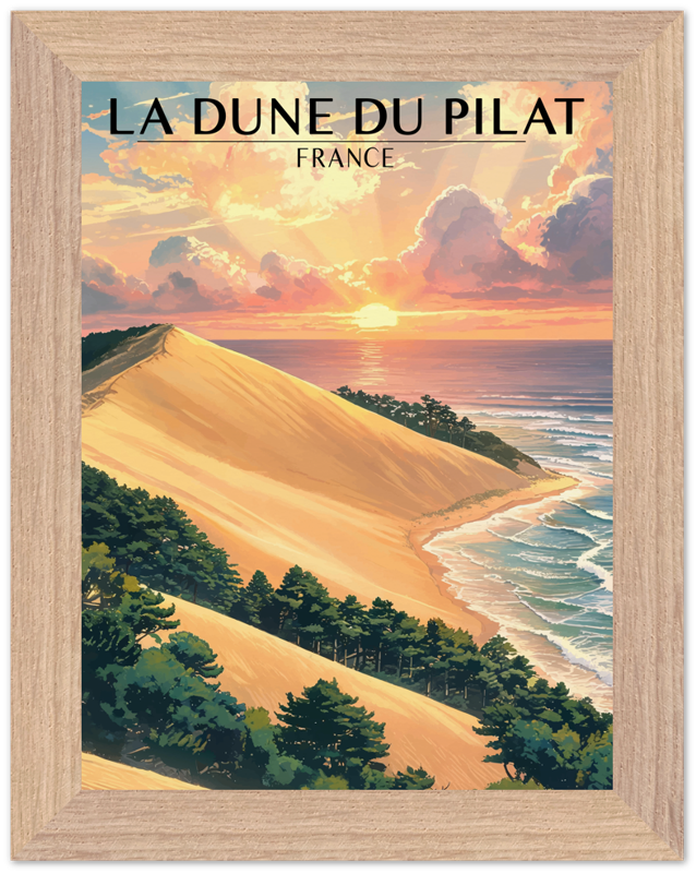 Affiche Dune du Pilat encadrée 15x20 cm, cadre bois naturel