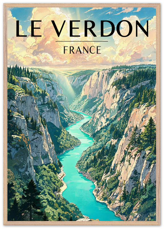 Affiche Gorges du Verdon encadrée 70x100 cm, cadre bois naturel