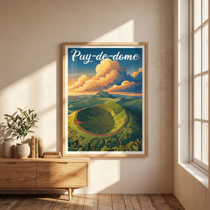 Affiche illustrée Puy-de-Dome — poster rétro, impression beaux-arts 250g