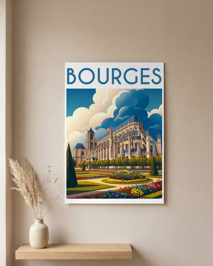 Tableau Ville de Bourges, mockup sur un mur epure, Muchimura