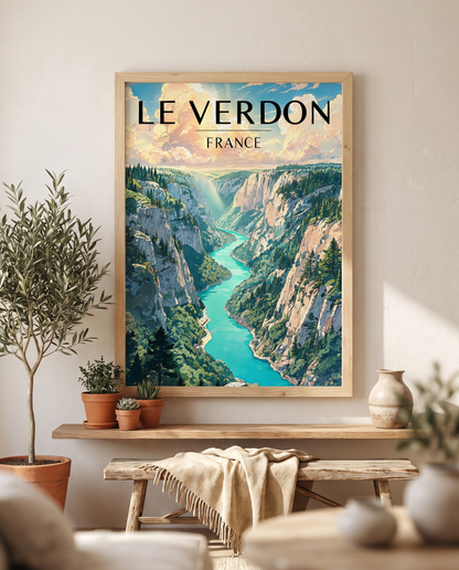 Affiche Gorges du Verdon encadrée en situation dans un intérieur